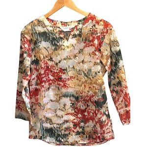 Vintage Lady Arrow Abstract Blouse Impressionist Artsy Boho Earthy Top